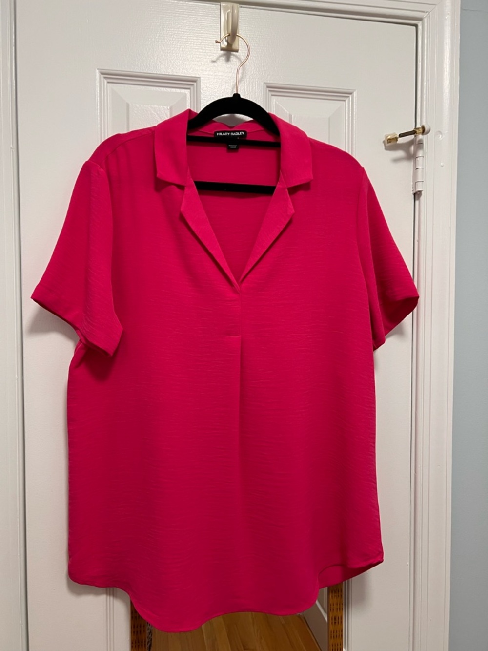 Hilary Radley Women's Hot Pink Short Sleeve Collared Blouse